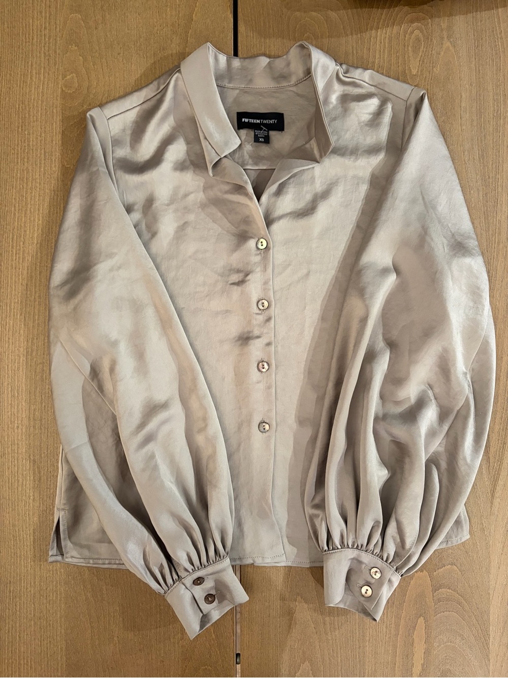 Fifteen Twenty Blouse Women Size XS Brown Gray Raw Edge Collar